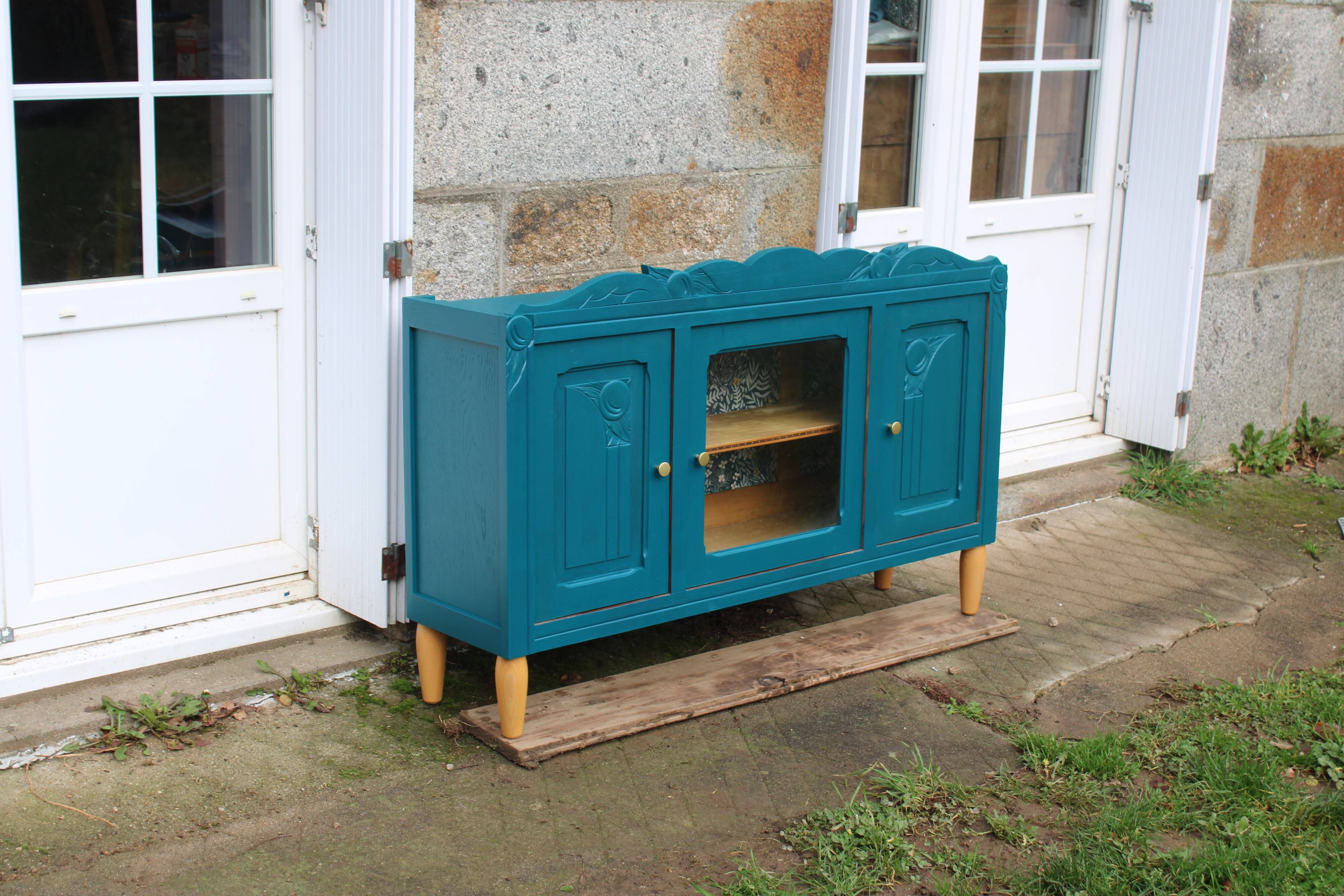 Renovated antique sideboard – Petrol blue V33 – Vintage / Art Deco style