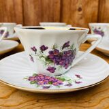 Set of 6 cups and under coffee cups in fine porcelain from Chauvigny, made in France.