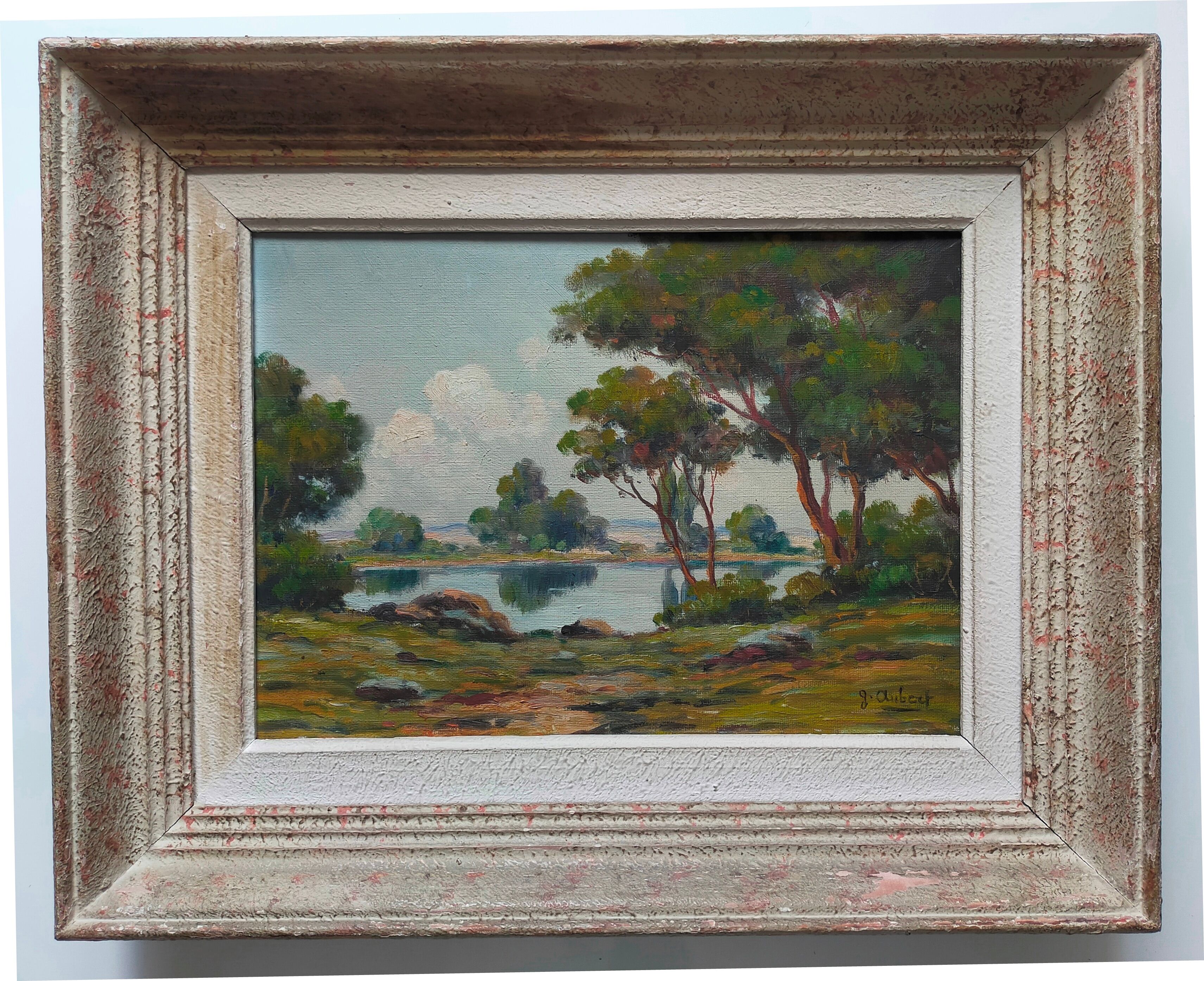 Oil on canvas signed Gaston Aubert Landscape of the countryside