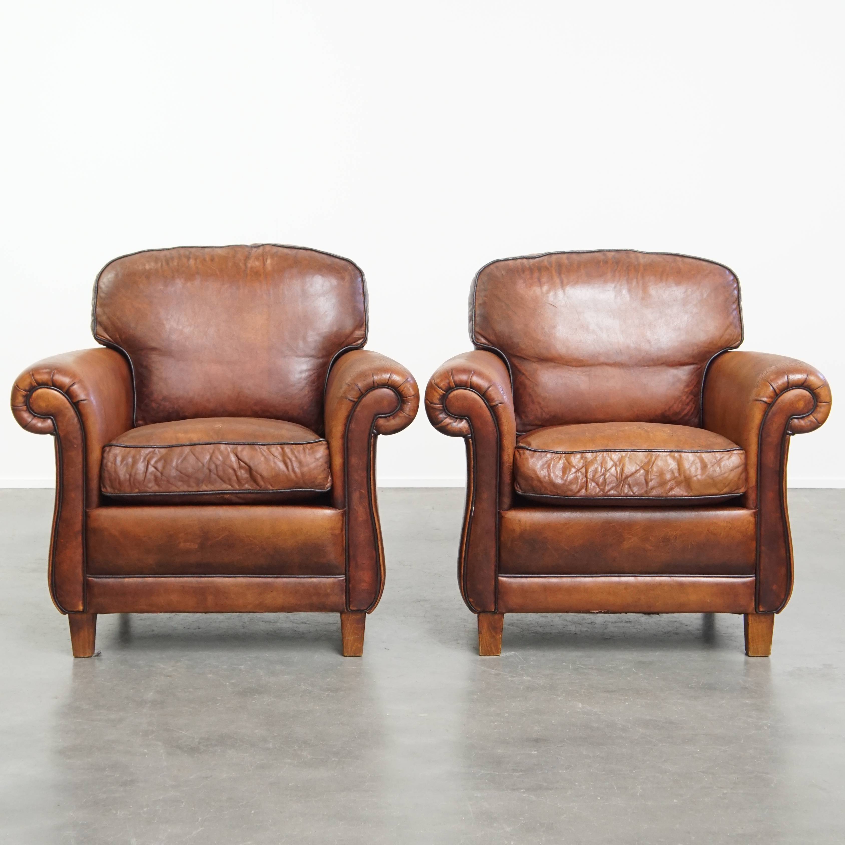 Set of 2 sheepskin leather armchair in English style