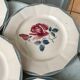 Set of 6 flat plates digoin sarreguemines pink and blue flowers 40s