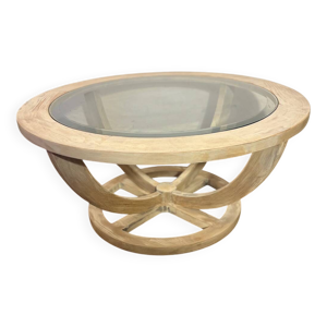 table basse en bois patiné - ovale