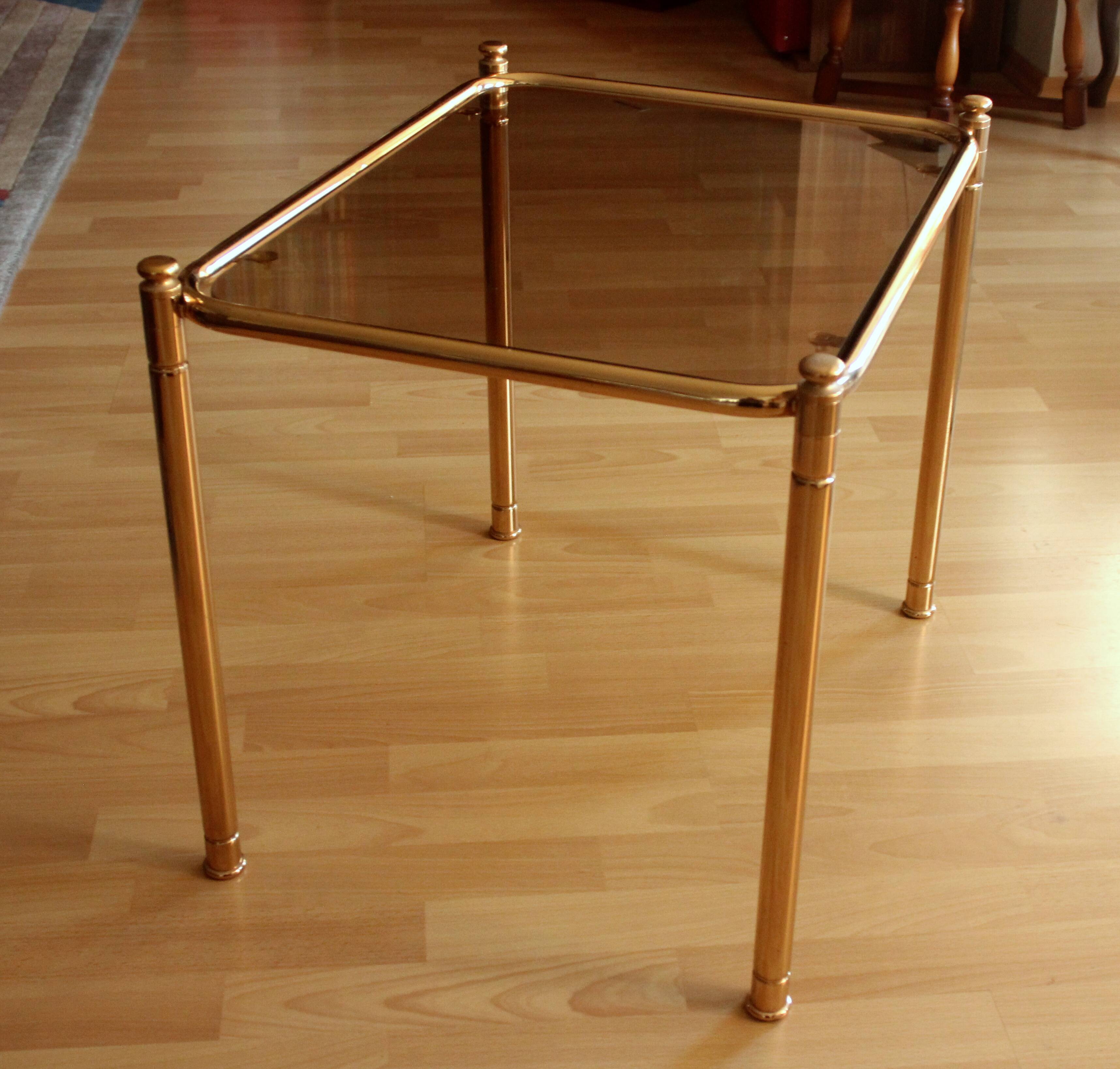 Space Age brass side table with smoked glass plate - Vintage