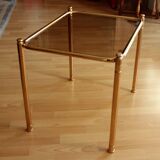 Space Age brass side table with smoked glass plate - Vintage