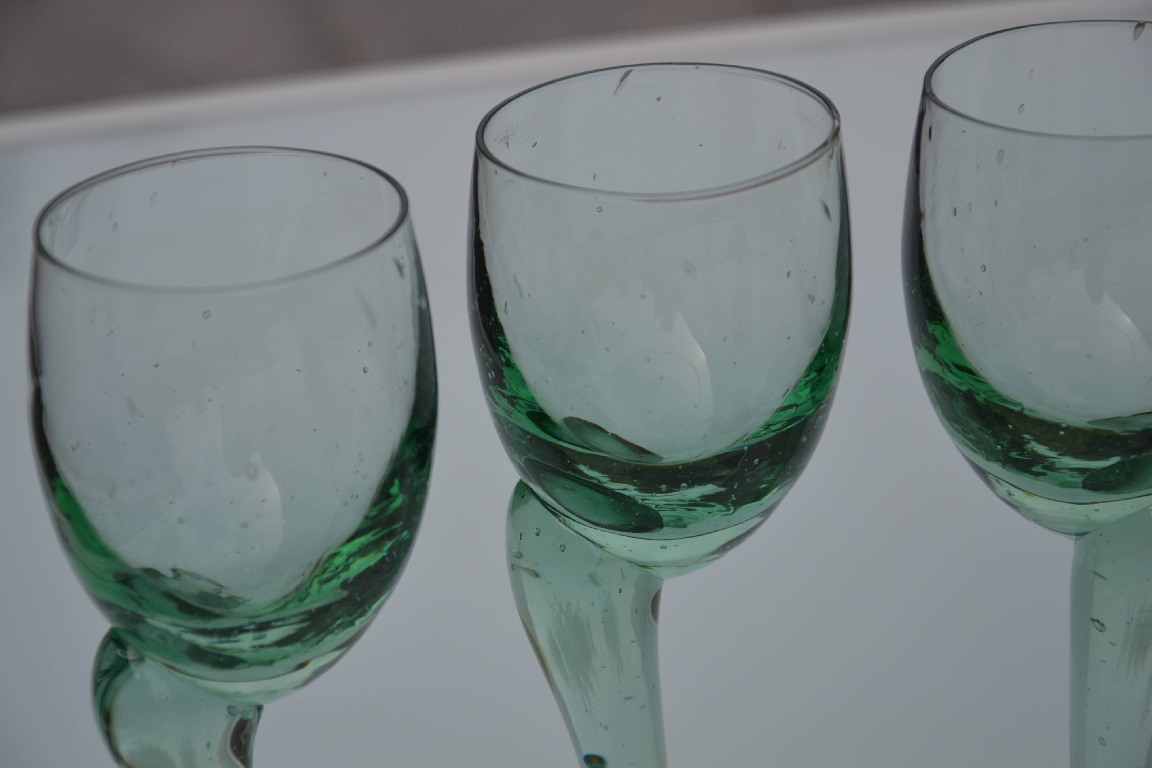 Hand-blown, bubbled stemmed glasses with offset feet