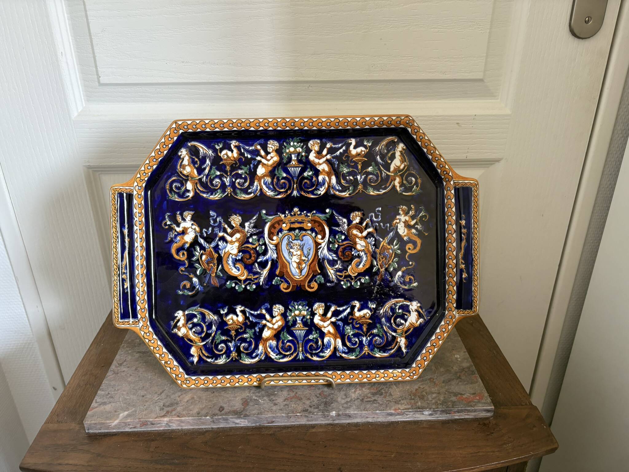 Old Dish Plate Handle Gien Earthenware Ceramic Renaissance Decor