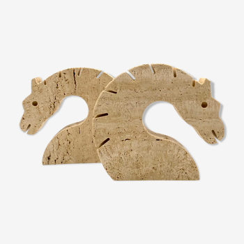 Brutalist Horses / Dragons travertine bookends, Fratelli Mannelli, Italy, 1970s