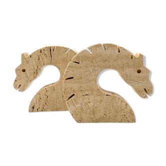 Brutalist Horses / Dragons travertine bookends, Fratelli Mannelli, Italy, 1970s