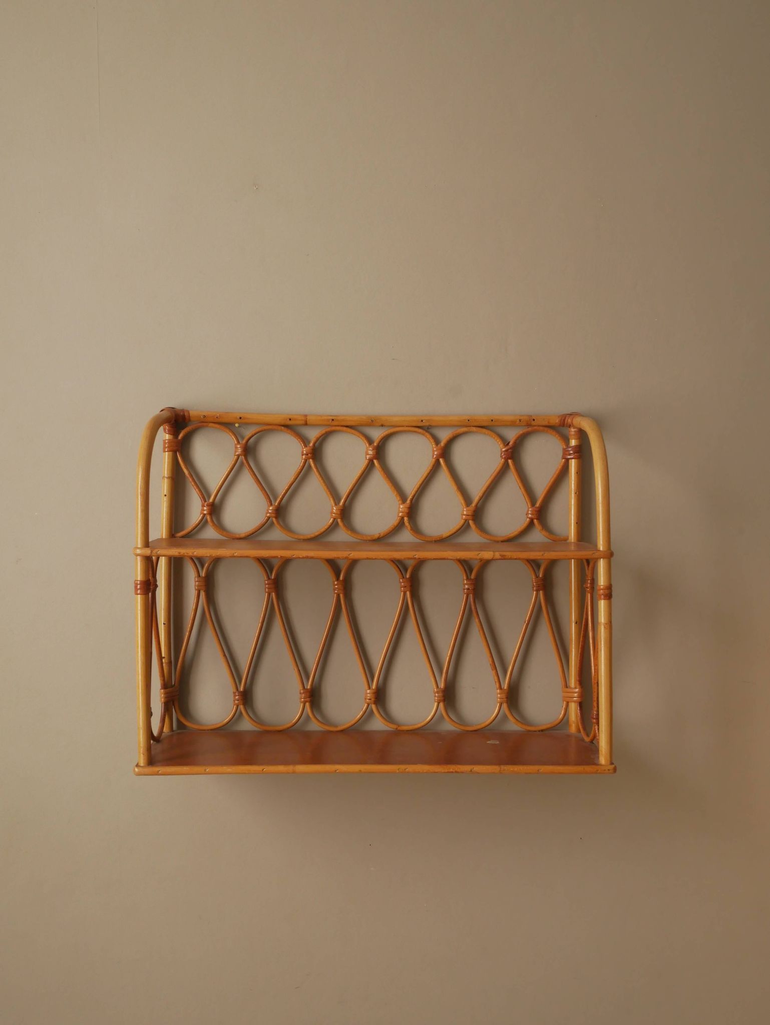 Vintage bamboo wicker rattan shelf unit with Scandinavian country style design for children