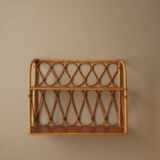 Vintage bamboo wicker rattan shelf unit with Scandinavian country style design for children