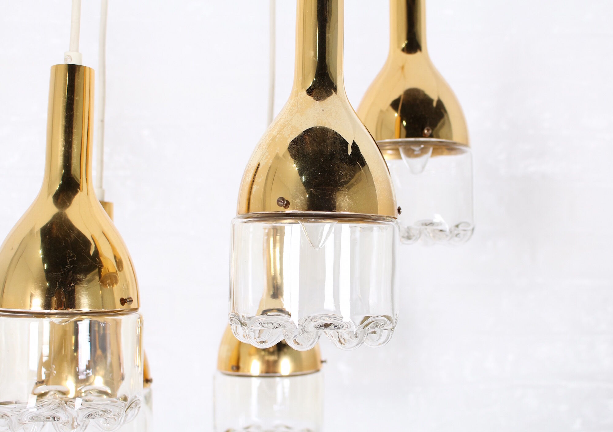 Hanging lamp brass waterfall and blown glass