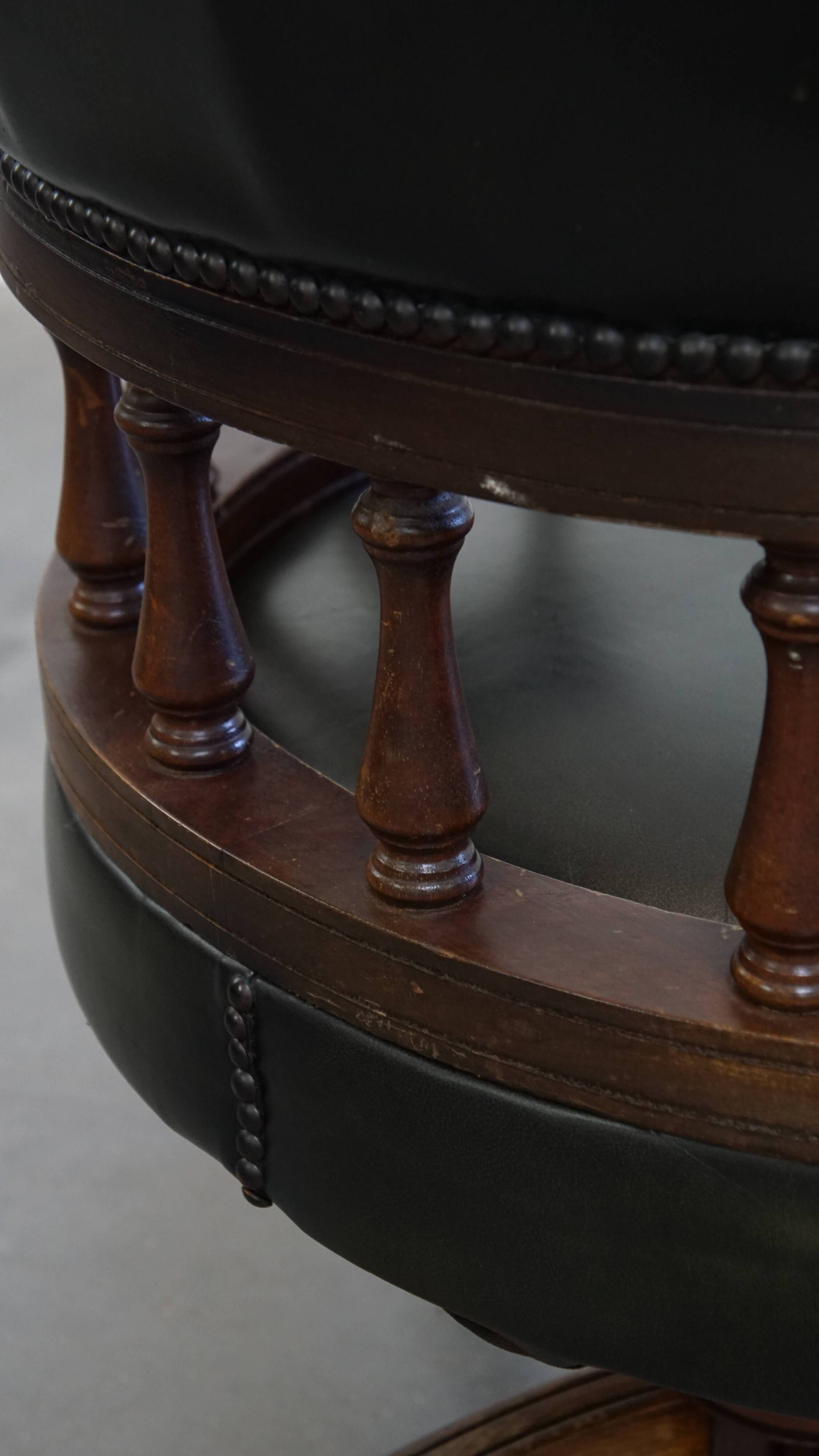 Dark Green Cowhide Leather Swivel and Tilt Chesterfield Office Chair