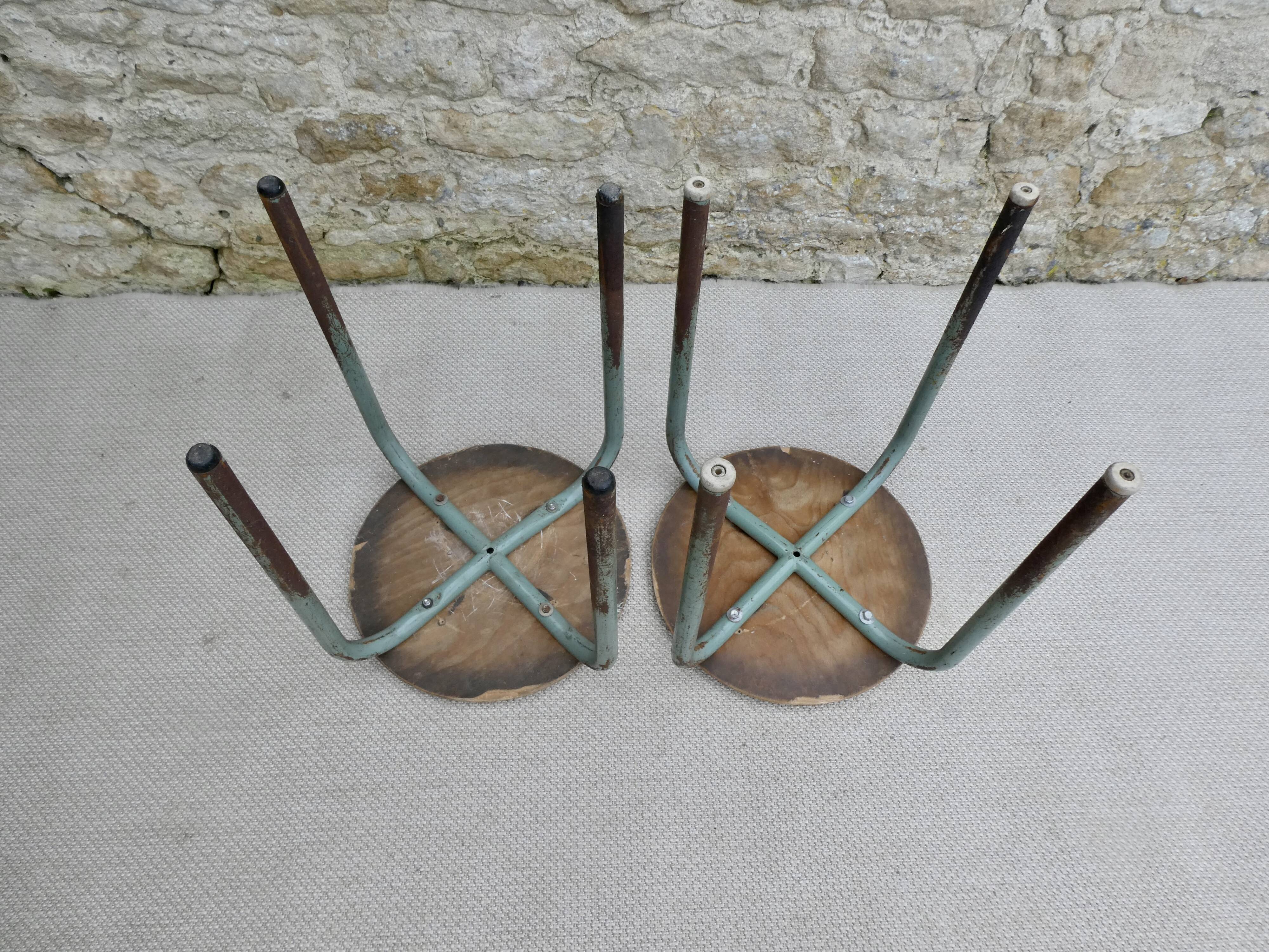 Pair of school stools in wood and metal