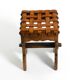 Beautiful 1940s oak stool with a seat made of leather straps
