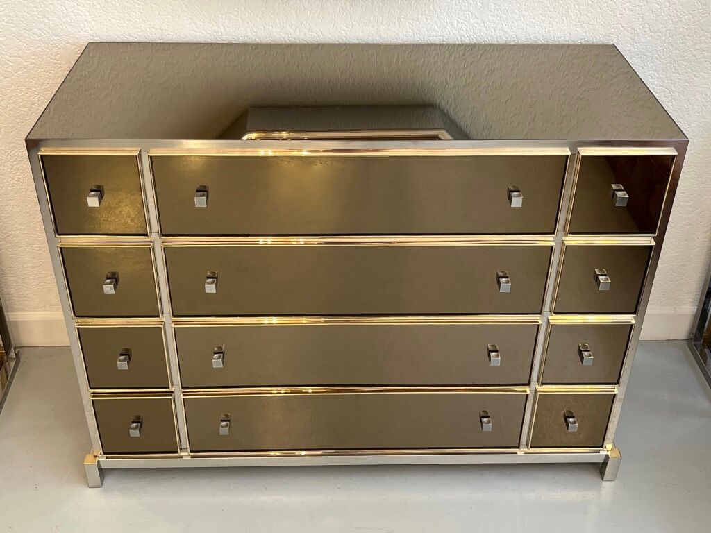 Michel Pigneres chest of drawers glass, brass and chrome around 1970