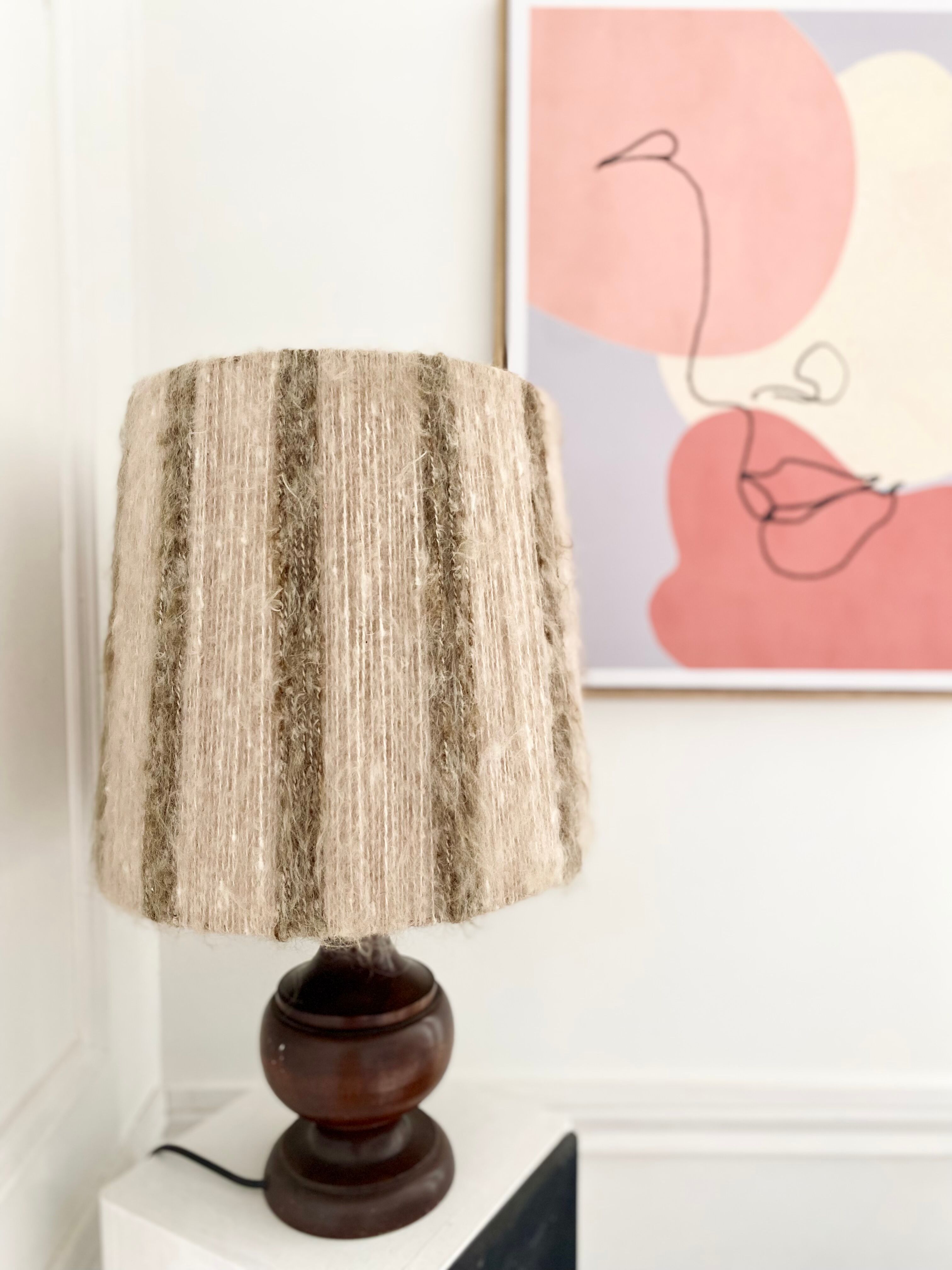 Lampe à poser abat-jour laine vintage