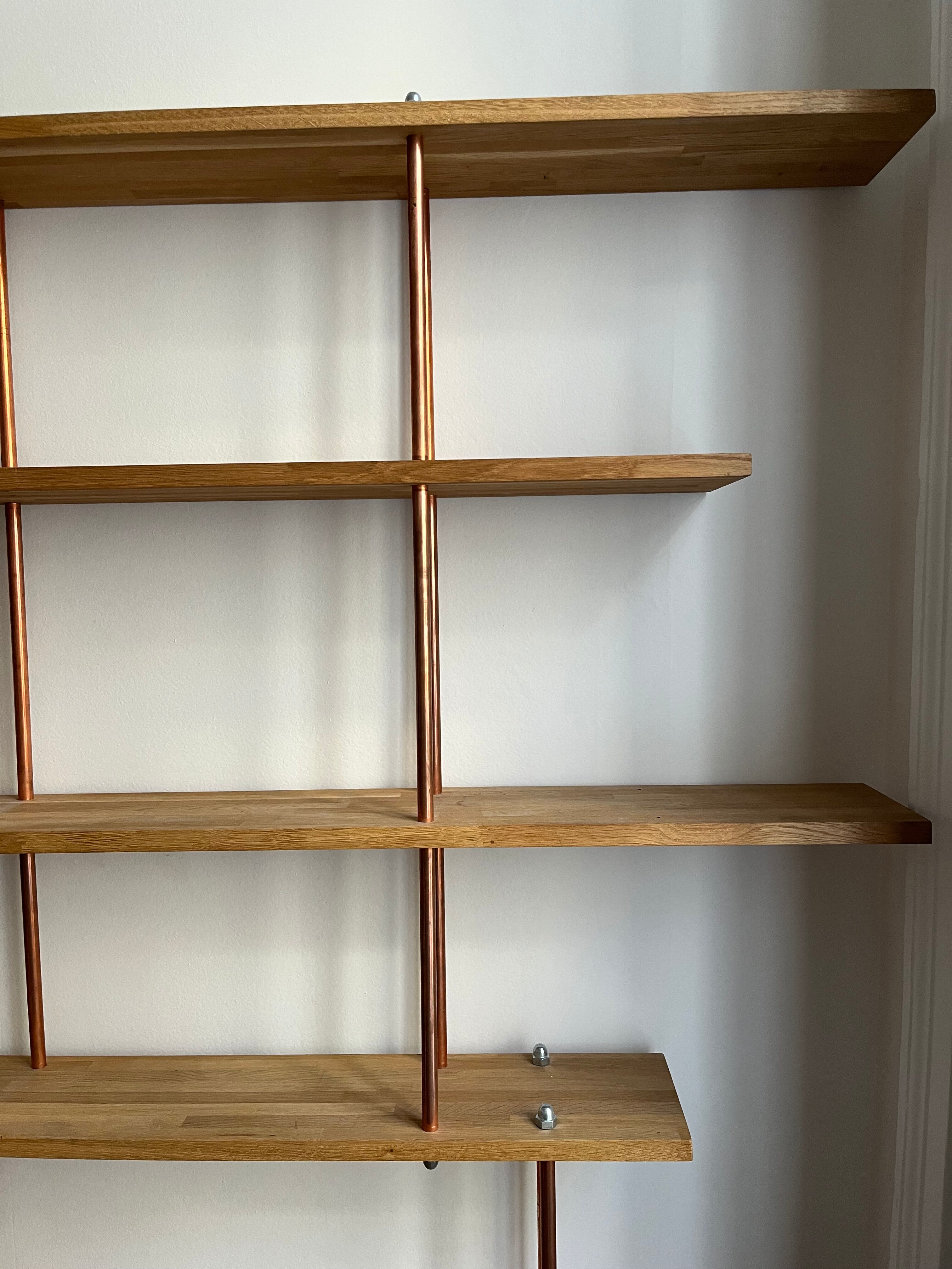 Oak and copper bookcase