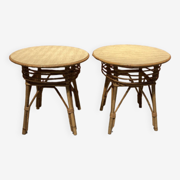 Pair of rattan pedestal tables