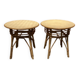 Pair of rattan pedestal tables