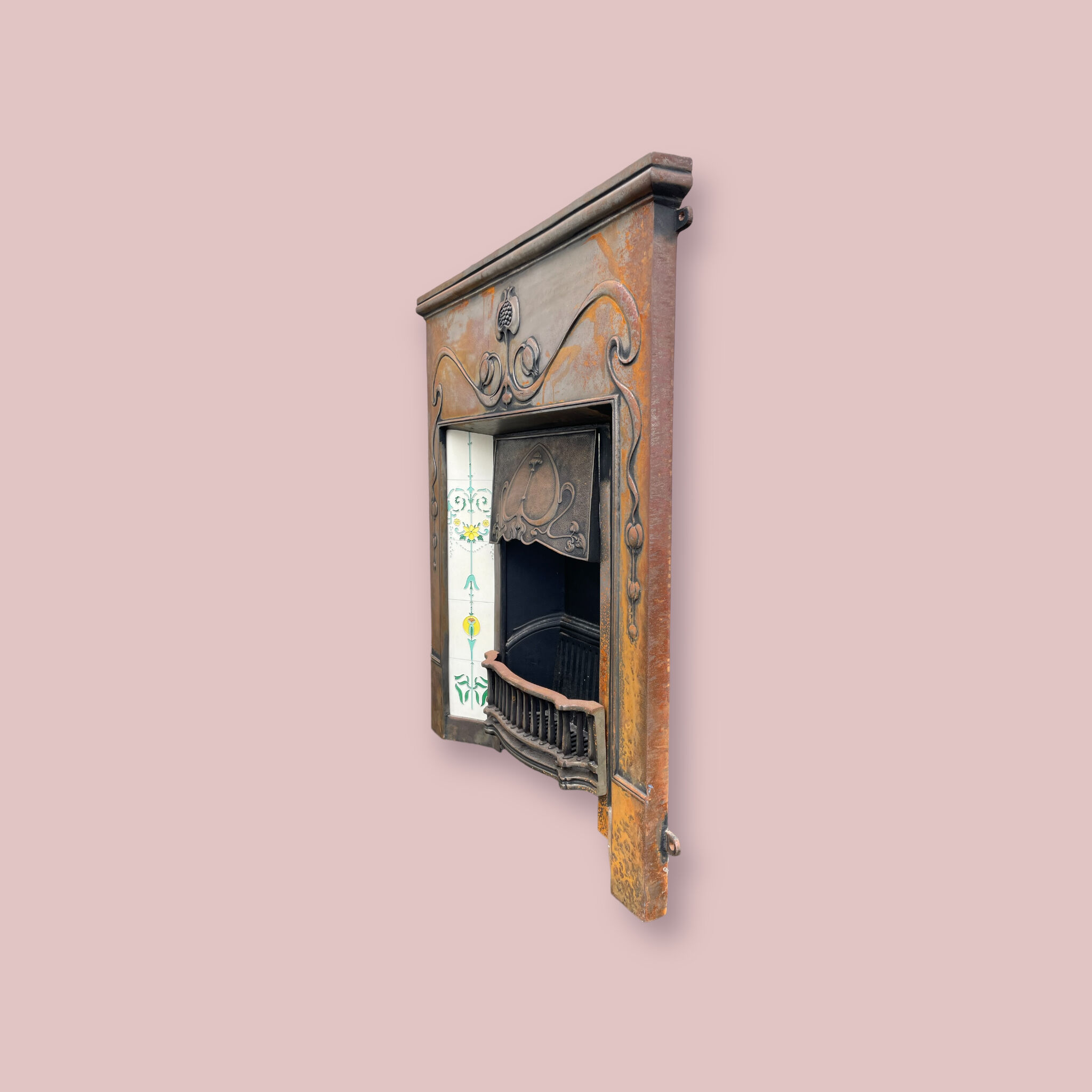 Open cast iron fireplace, Art Nouveau style