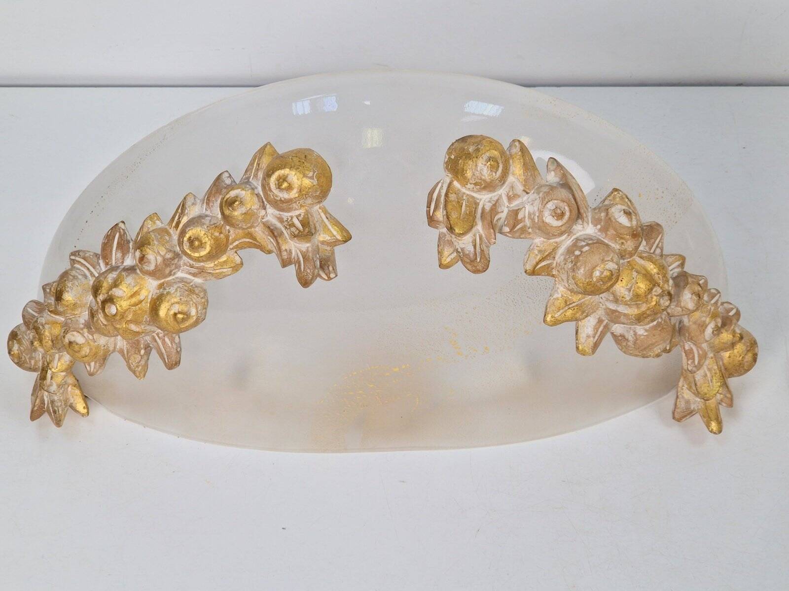 Vintage Bowl Wall Lamps in Goldleaf Murano Glass, Italy, 1970s, Set of 2