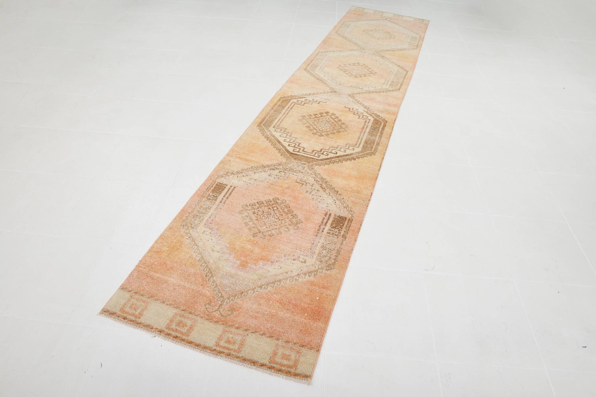 Vintage Runner Rug, 3x13 Long Faded Rug, Runner Rug, 84x398Cm