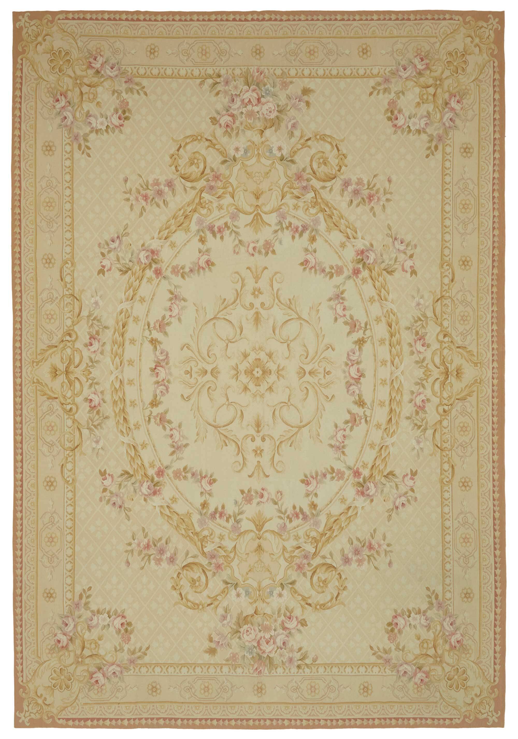 Handmade European Vintage Aubusson Kilim 301 cm x 440 cm