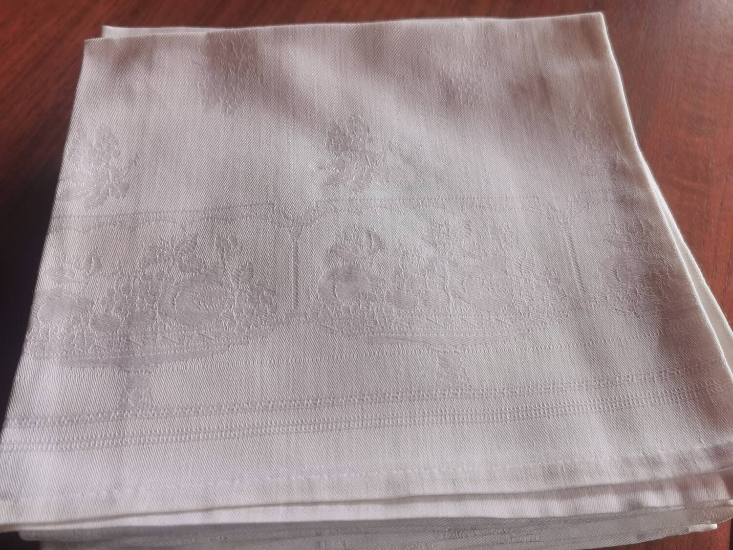 12 old damask linen towels monogrammed LD