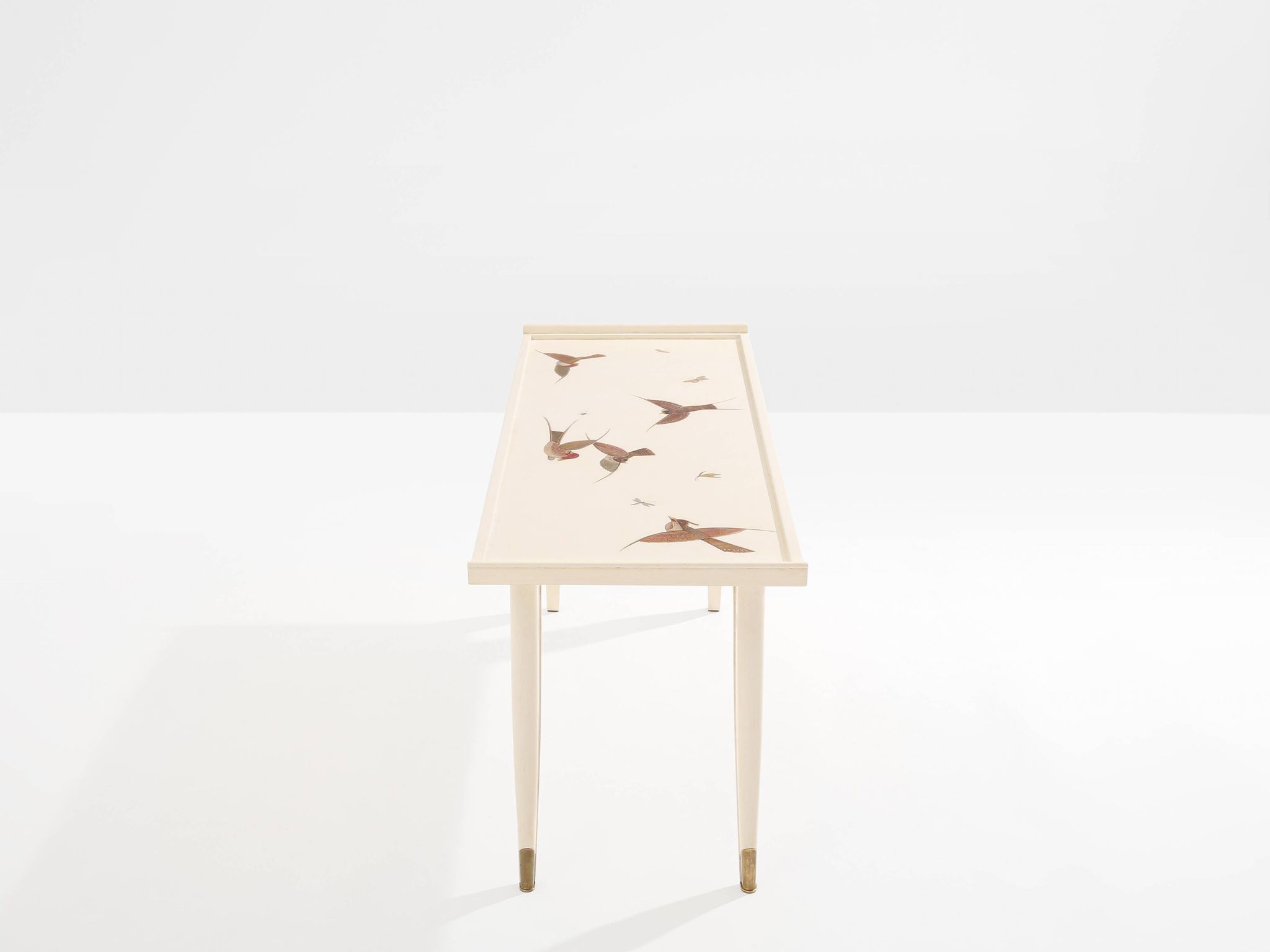 Maurice Jallot table basse chêne peint à décors d’oiseaux 1930