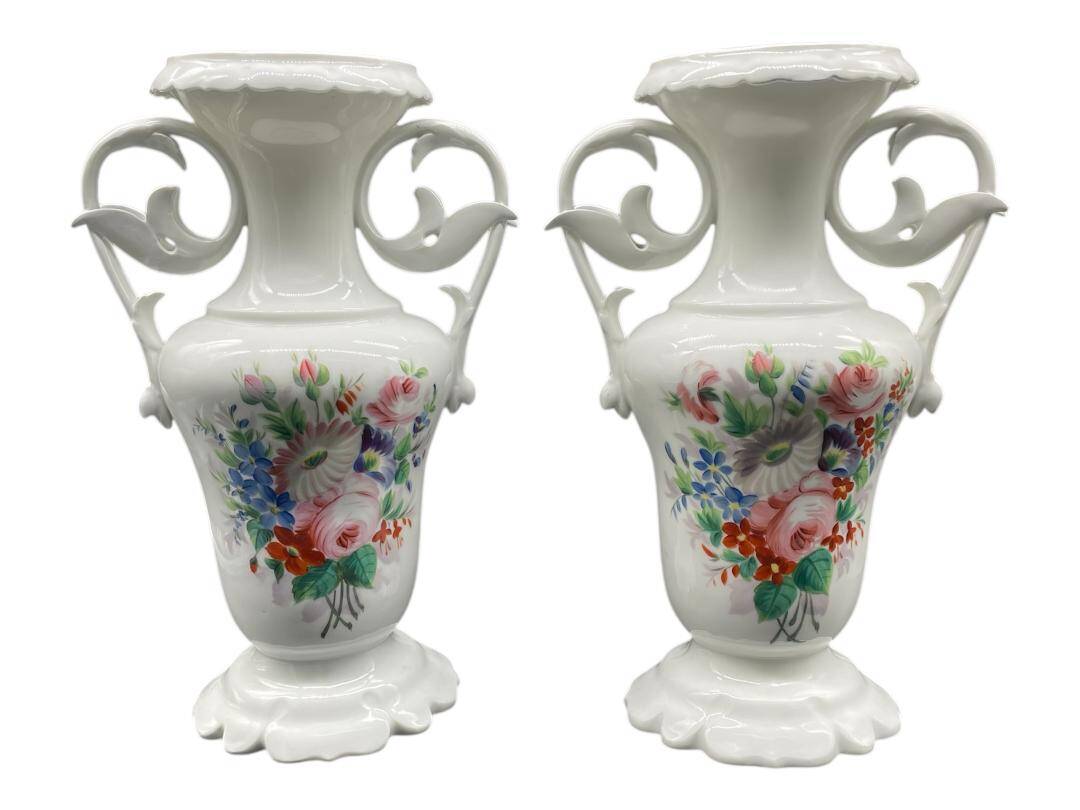 Pair of large 19th century church vases in painted white Paris porcelain