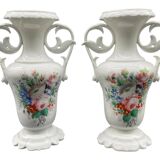 Pair of large 19th century church vases in painted white Paris porcelain