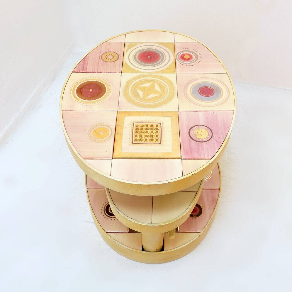 French pink ceramic swivel coffee table by Georges Pelletier, 1960s.