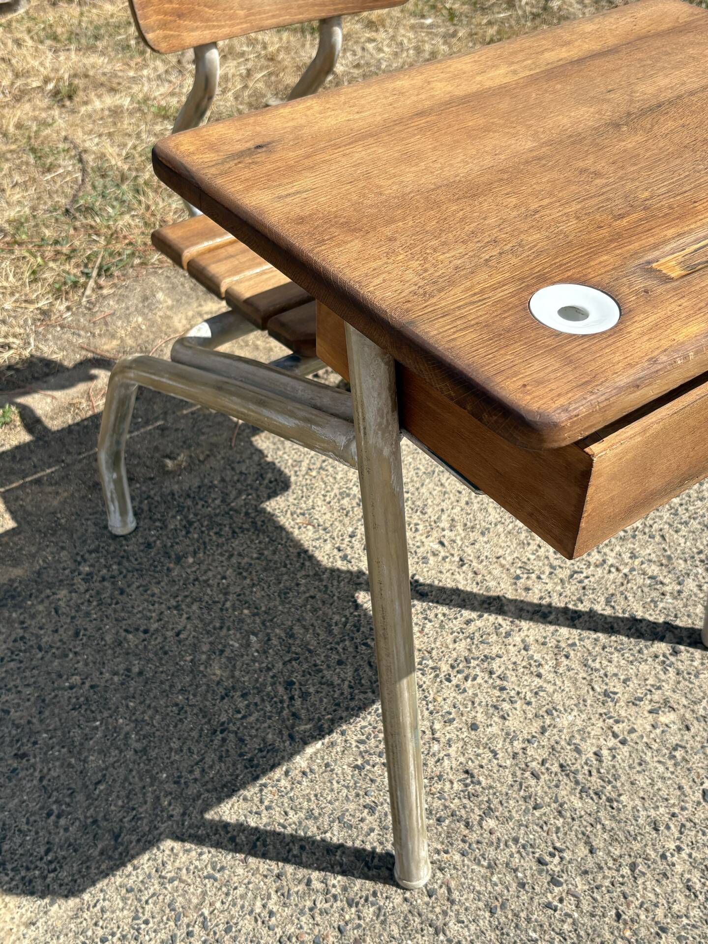 Renovated antique desk with inkwell