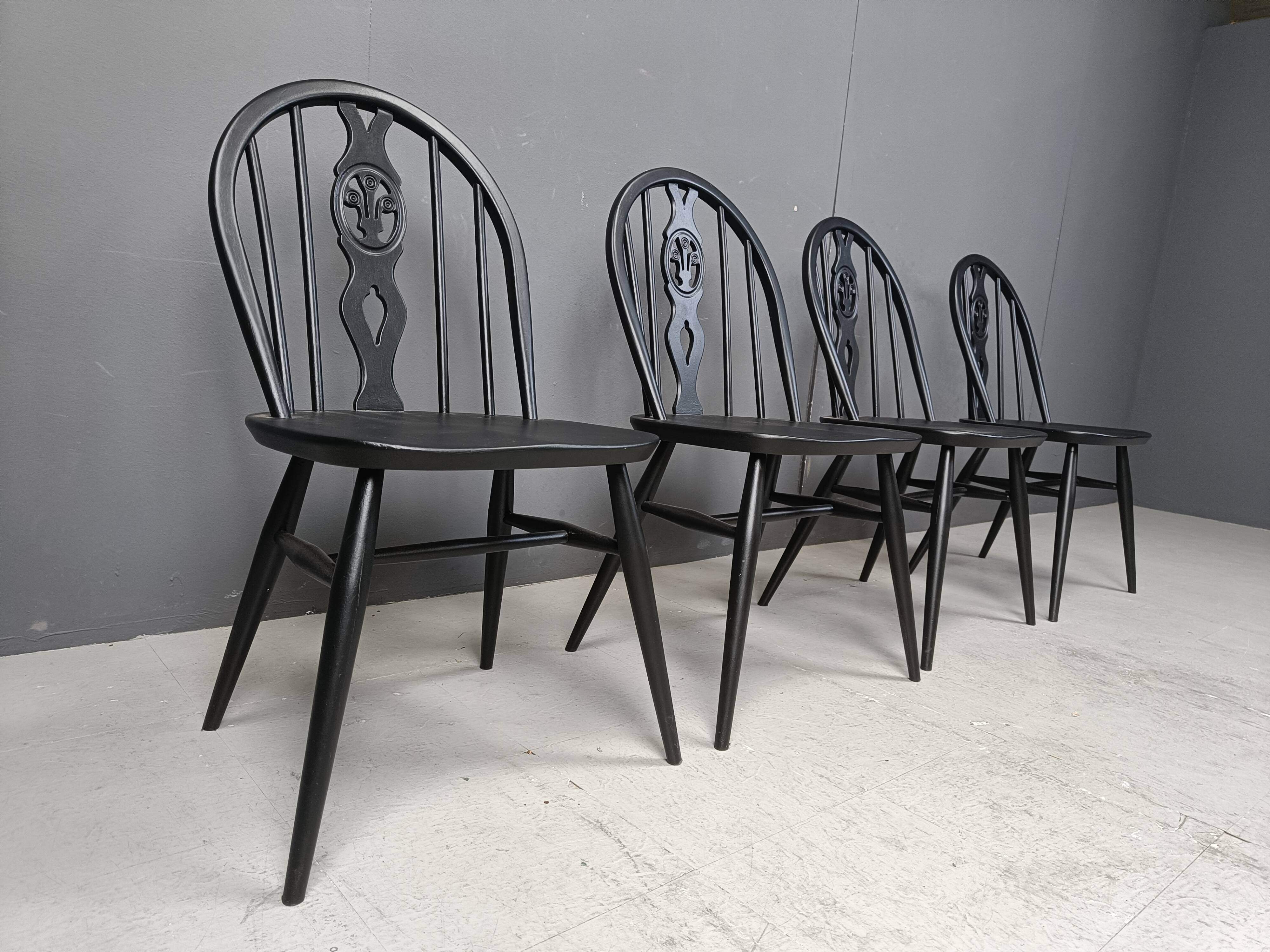 Vintage ebonized ercol dining chairs, 1950s