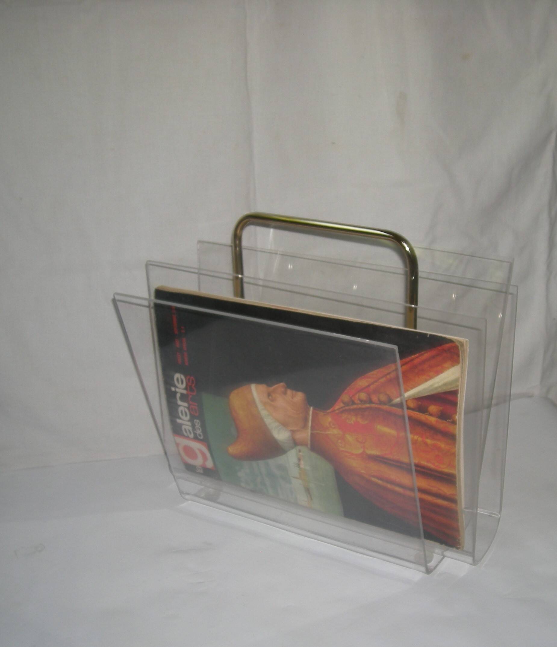 1970s plexiglass magazine rack