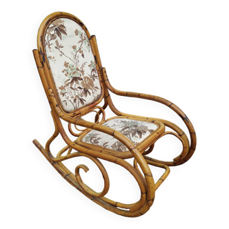 Rocking Chair  - Rotin et Tissu Floral