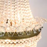 Antique Prism Chandelier Decorated In Brass, Bronze & Crystals From 1890s