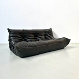 Togo 3-seater in Black Leather designed by M. Ducaroy for Ligne Roset