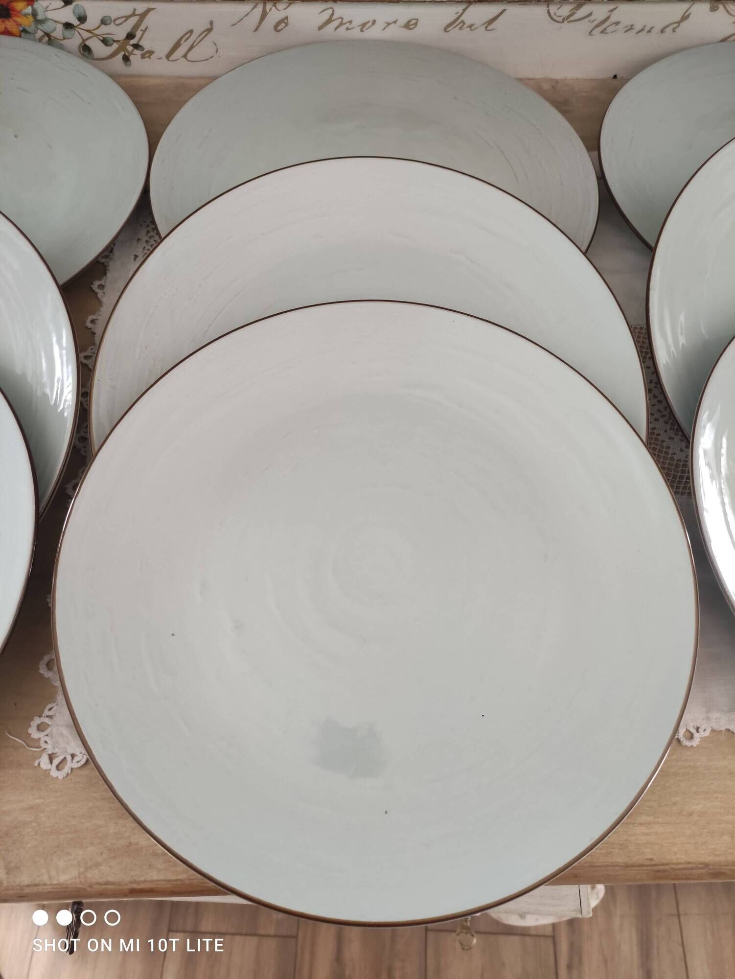 Set of 12 terracotta dinner plates enameled in green cecina