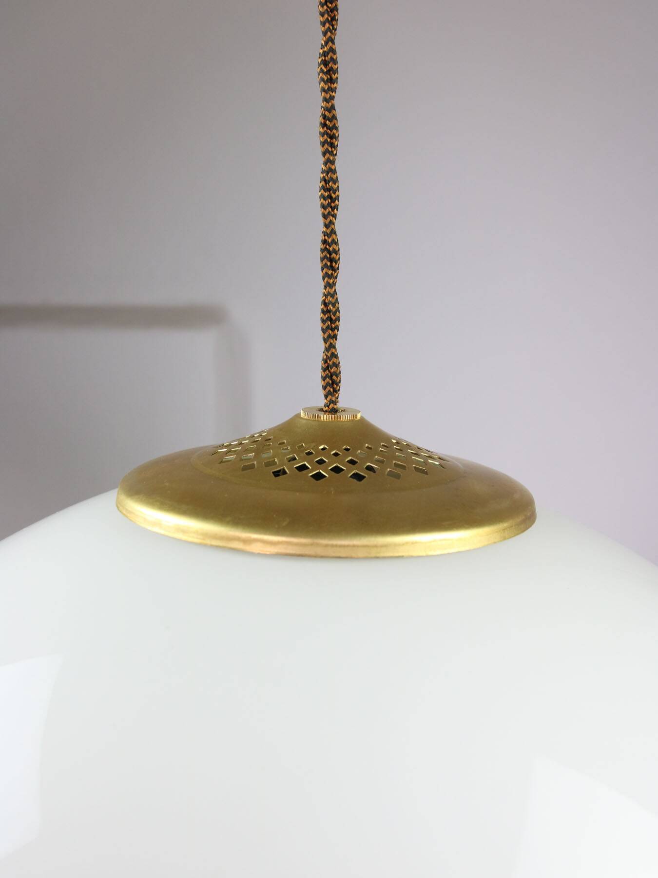 Mid-century Italian Brass and Opaline Pendant Lamp
