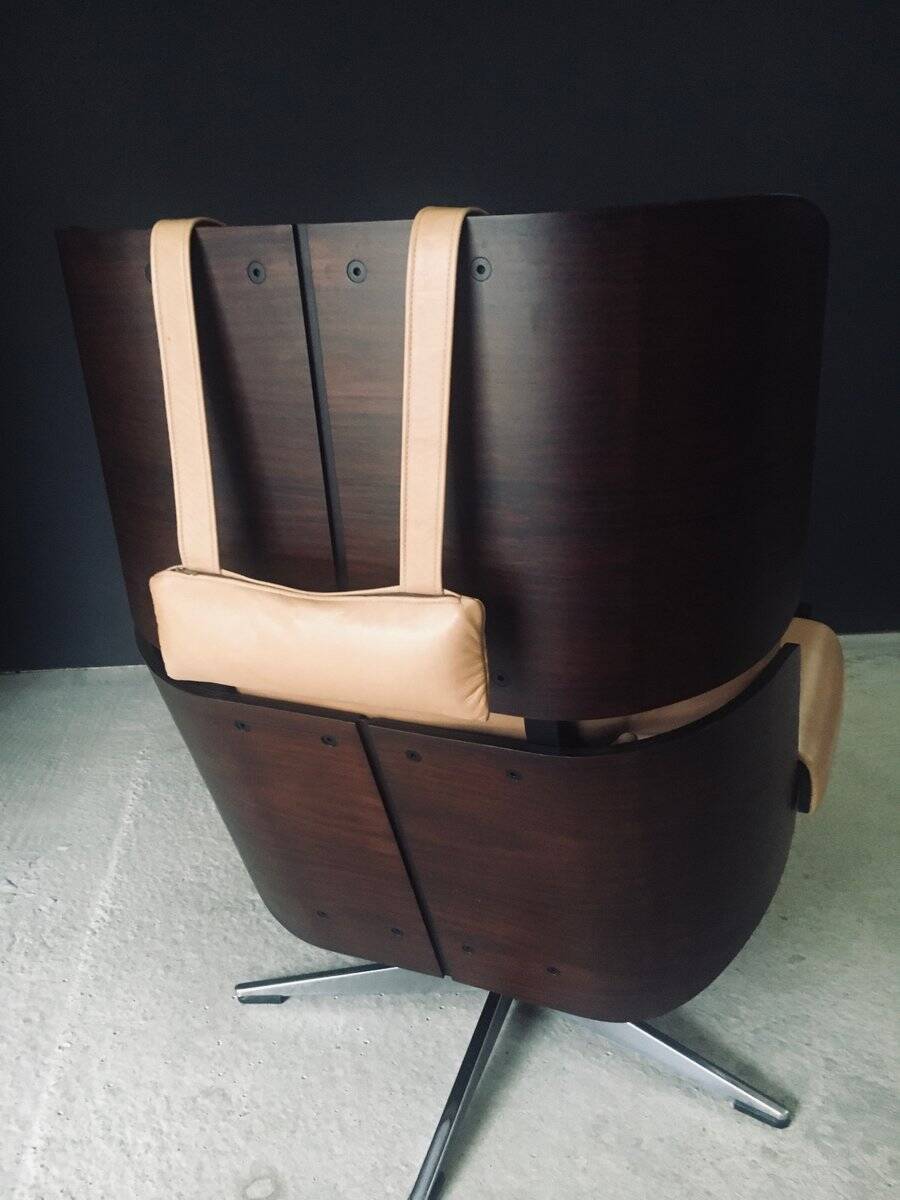 Set of Mid-Century Modern Leather Lounge Chair and Ottoman, Germany, 1960s