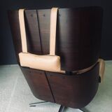Set of Mid-Century Modern Leather Lounge Chair and Ottoman, Germany, 1960s