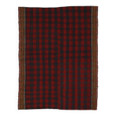 Vintage Turkish Oushak rug with a red and blue checkerboard pattern, 161 x 126 cm.
