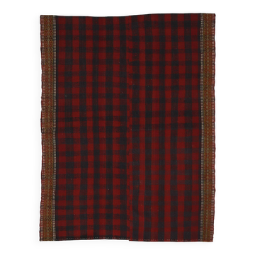 Vintage Turkish Oushak rug with a red and blue checkerboard pattern, 161 x 126 cm.