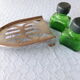 Salt/pepper green glass jars on metal base