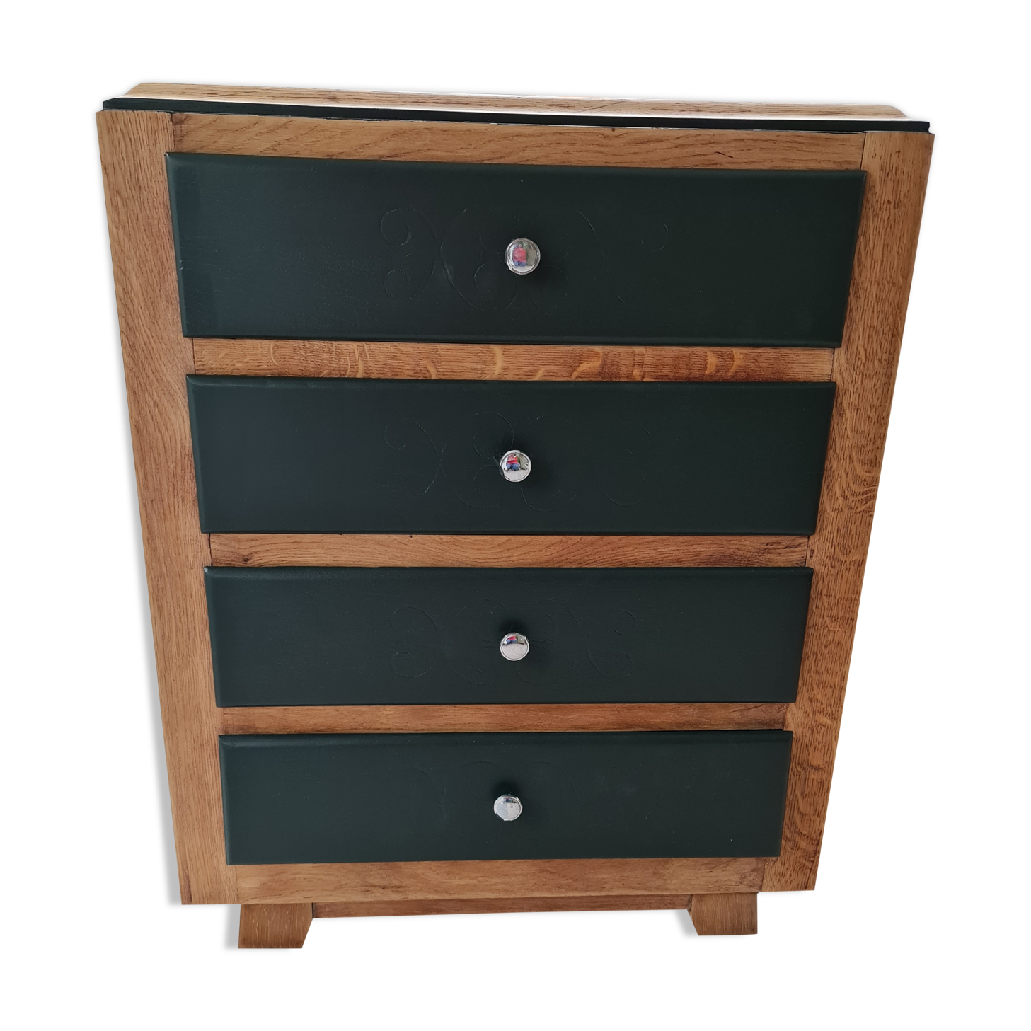 Chest of 4 drawers 40s feet compass raw wood and darjeling color