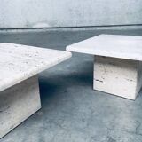 Italian Travertine Square Side End Table, 1970s, Set of 2