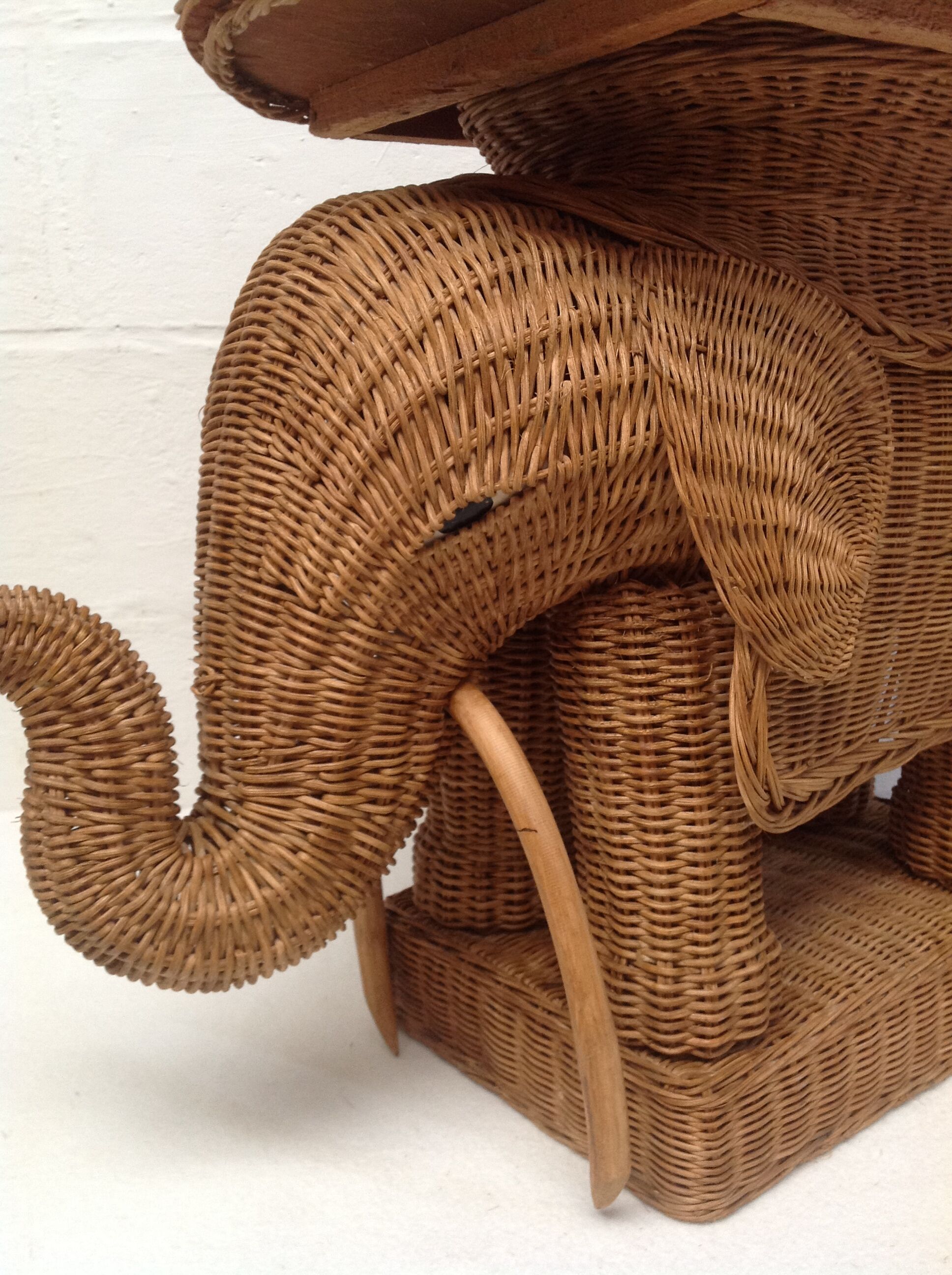 Vintage wicker elephant and rattan table