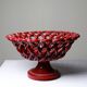 Small vintage 1970s-90s openwork braided red ceramic bowl by Pichon Uzès