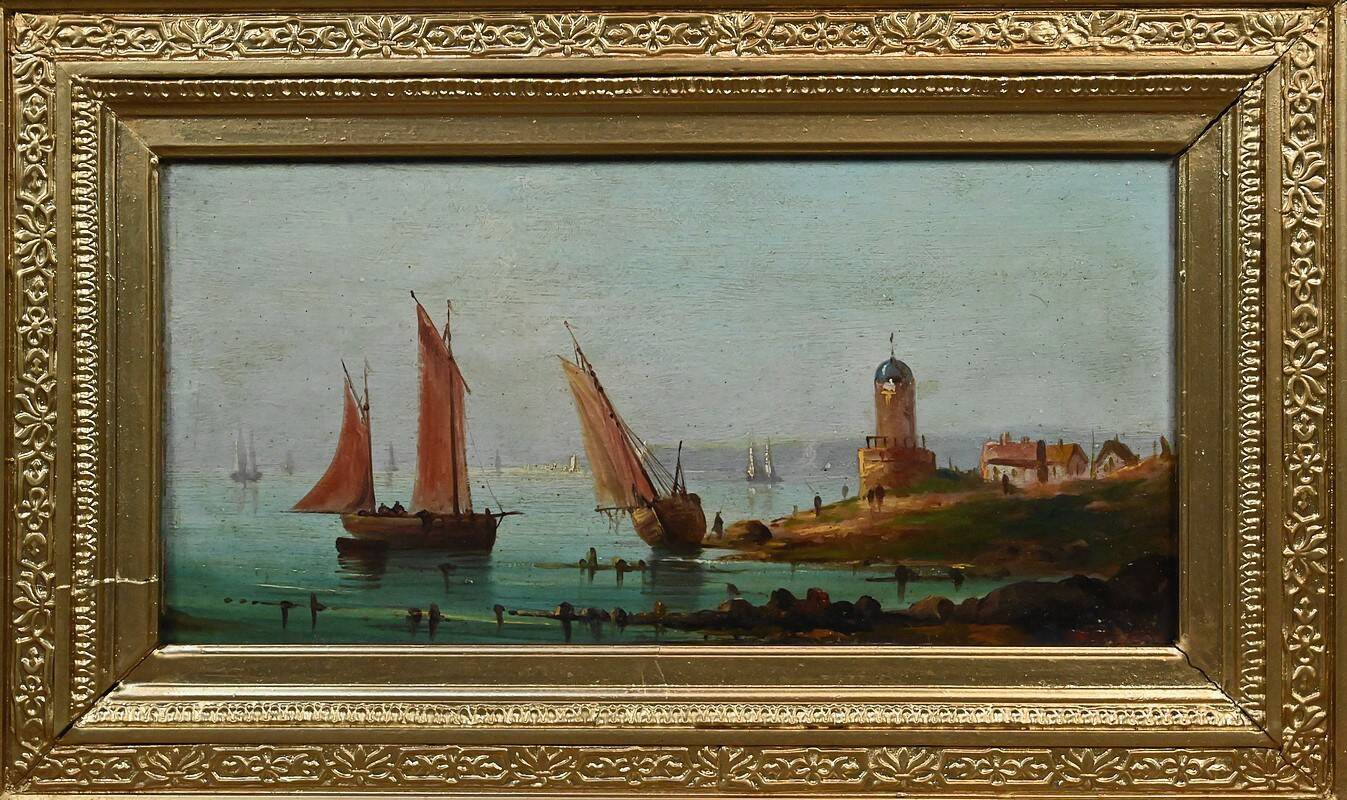 Tableau "Sailboats on the Mediterranean", oil on panel, French school of the 19th century.